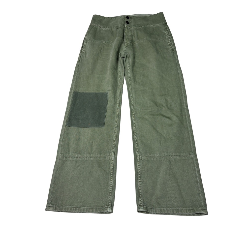 Sandrine Rose Olive Green Cotton Linen Wide Leg Patchwork Trousers Womens 27X29